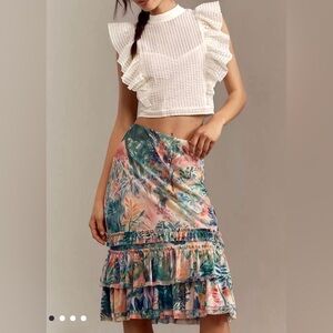 Maeve Ruffled Mesh Midi Skirt